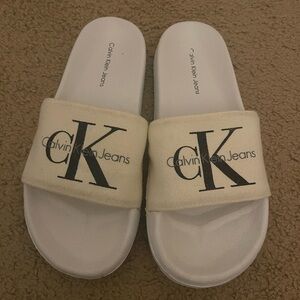 Calvin Klein White and Cream Slides